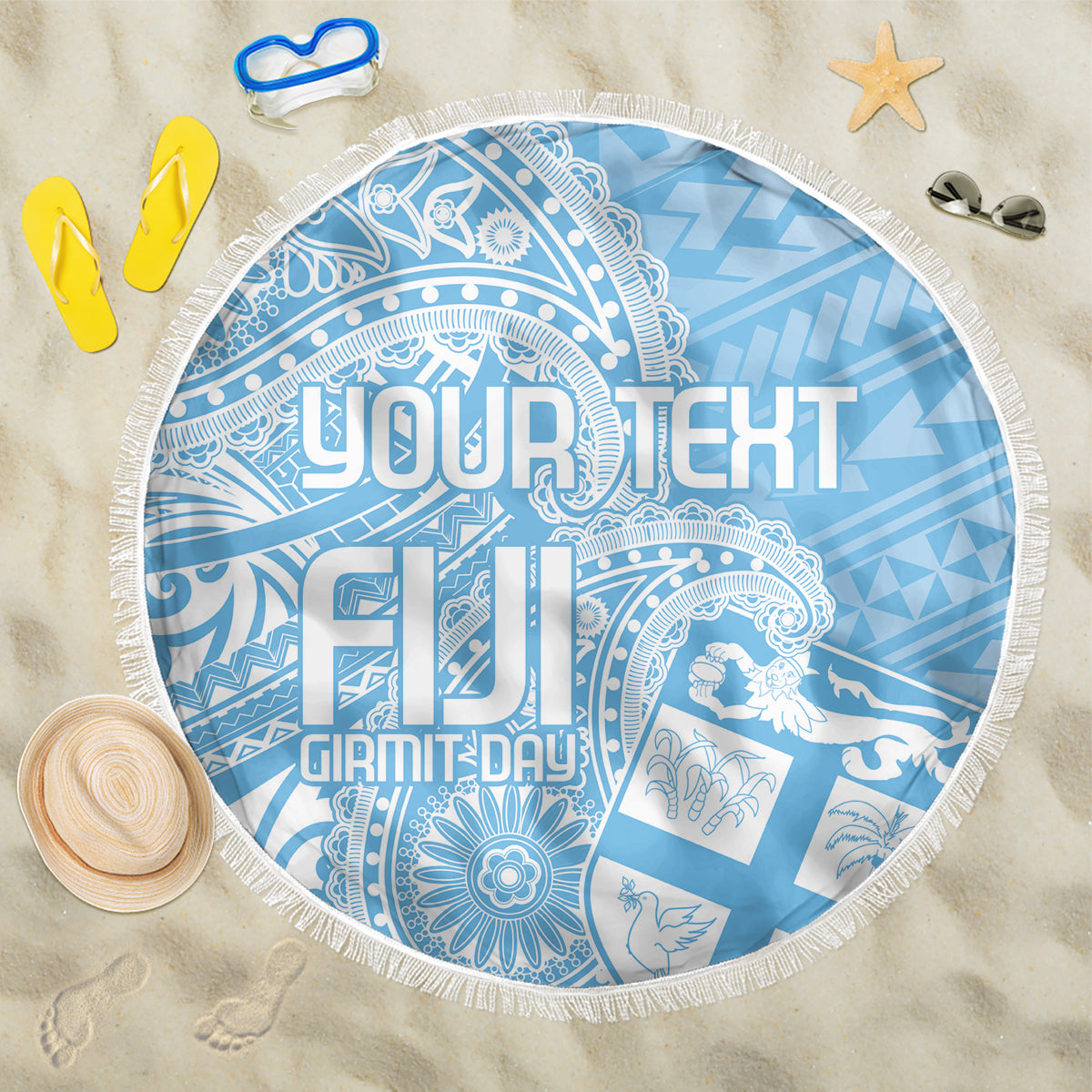 Custom Indo Fijians Beach Blanket Fiji ke Hindustani Polyneisan Paisley Blue Style