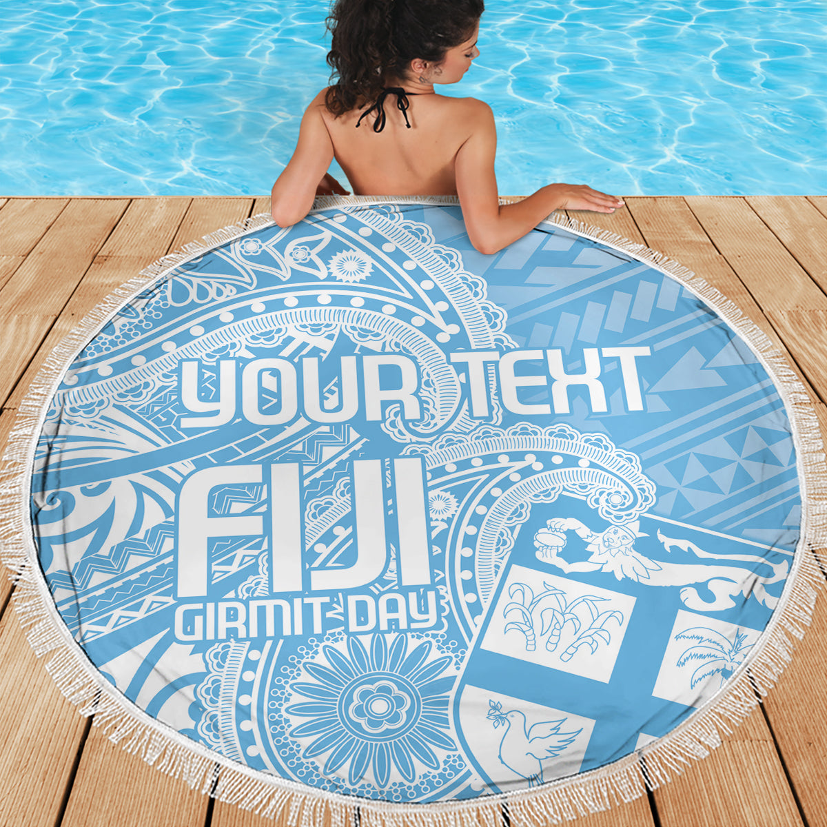 Custom Indo Fijians Beach Blanket Fiji ke Hindustani Polyneisan Paisley Blue Style