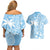 Custom Indo Fijians Couples Matching Off Shoulder Short Dress and Hawaiian Shirt Fiji ke Hindustani Polyneisan Paisley Blue Style