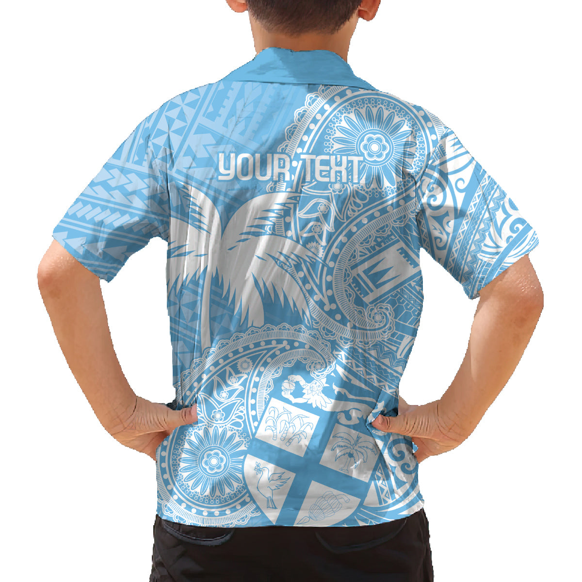 Custom Indo Fijians Family Matching Off The Shoulder Long Sleeve Dress and Hawaiian Shirt Fiji ke Hindustani Polyneisan Paisley Blue Style