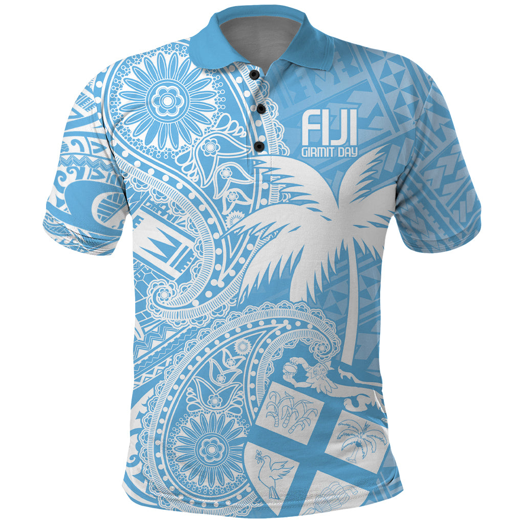 Custom Indo Fijians Polo Shirt Fiji ke Hindustani Polyneisan Paisley Blue Style