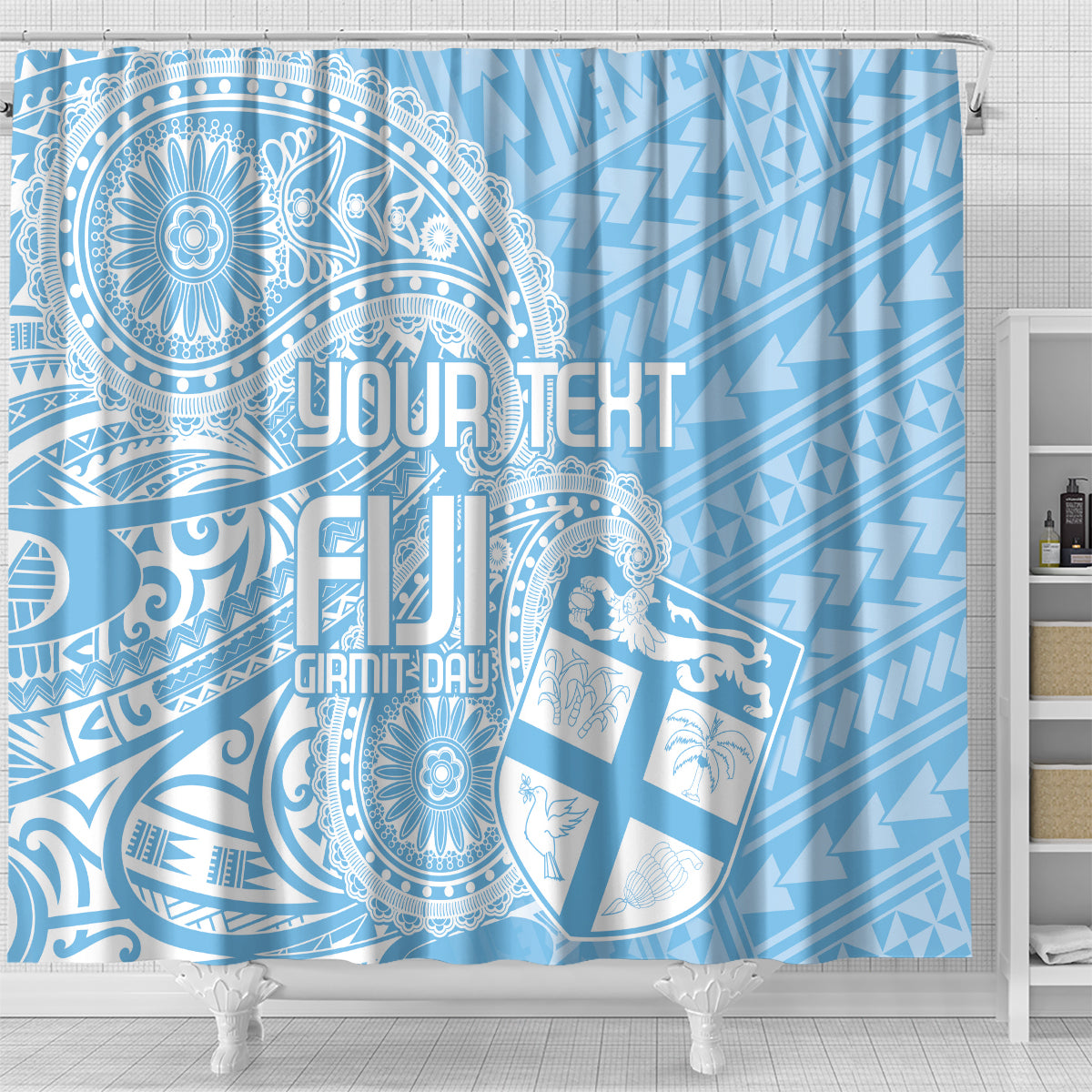 Custom Indo Fijians Shower Curtain Fiji ke Hindustani Polyneisan Paisley Blue Style