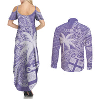 Custom Indo Fijians Couples Matching Summer Maxi Dress and Long Sleeve Button Shirt Fiji ke Hindustani Polyneisan Paisley Purple Style