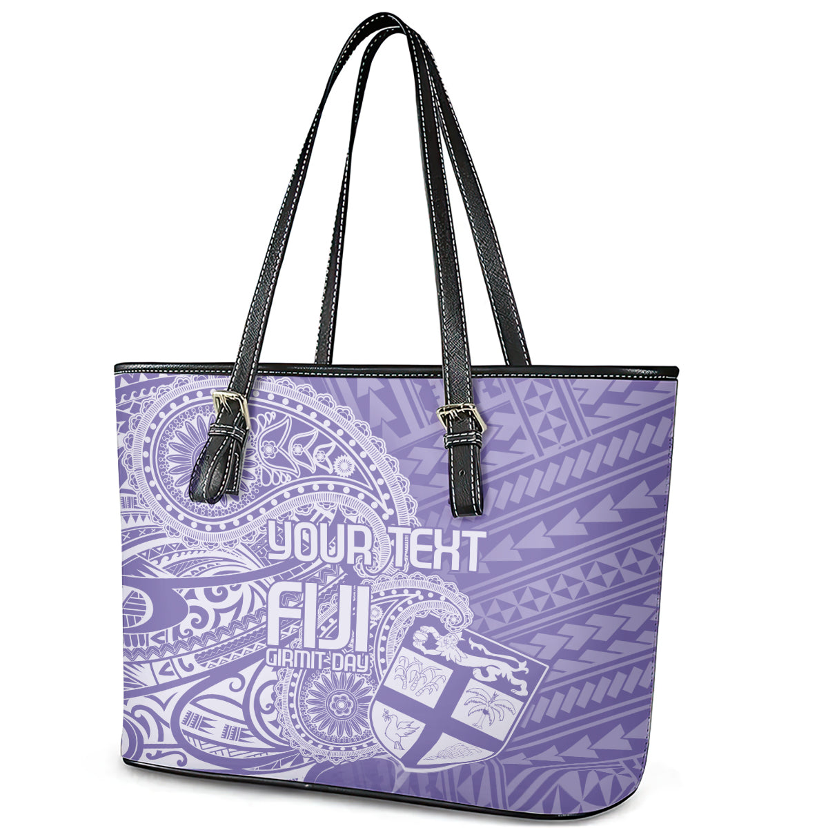 Custom Indo Fijians Leather Tote Bag Fiji ke Hindustani Polyneisan Paisley Purple Style