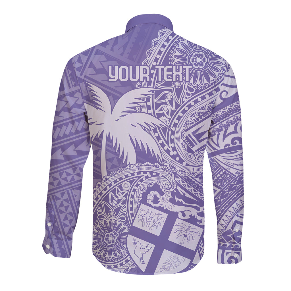 Custom Indo Fijians Long Sleeve Button Shirt Fiji ke Hindustani Polyneisan Paisley Purple Style