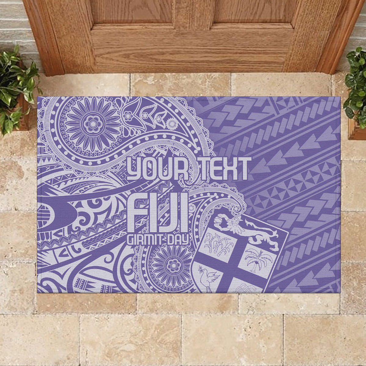 Custom Indo Fijians Rubber Doormat Fiji ke Hindustani Polyneisan Paisley Purple Style