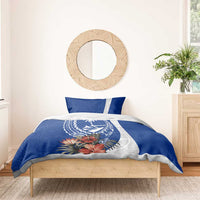 Blue Guam Hafa Adai Bedding Set Tropical Flowers with Polynesian Pattern