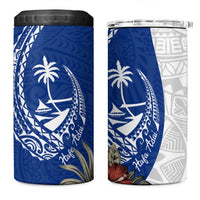 Blue Guam Hafa Adai 4 in 1 Can Cooler Tumbler Tropical Flowers with Polynesian Pattern