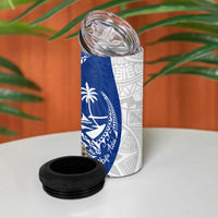Blue Guam Hafa Adai 4 in 1 Can Cooler Tumbler Tropical Flowers with Polynesian Pattern