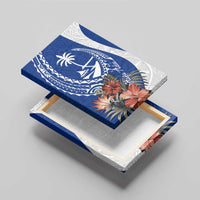 Blue Guam Hafa Adai Canvas Wall Art Tropical Flowers with Polynesian Pattern