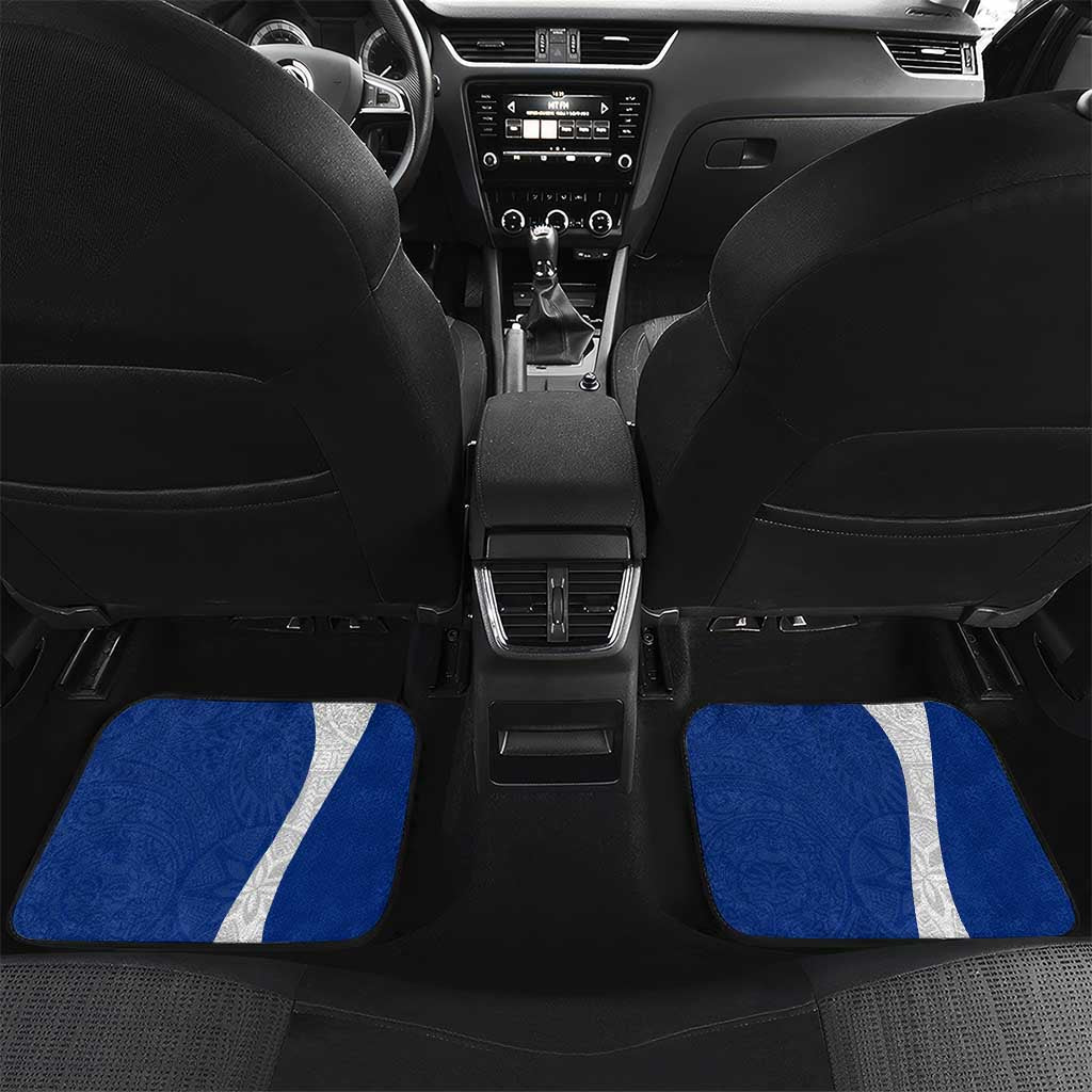 Blue Guam Hafa Adai Car Mats Tropical Flowers with Polynesian Pattern