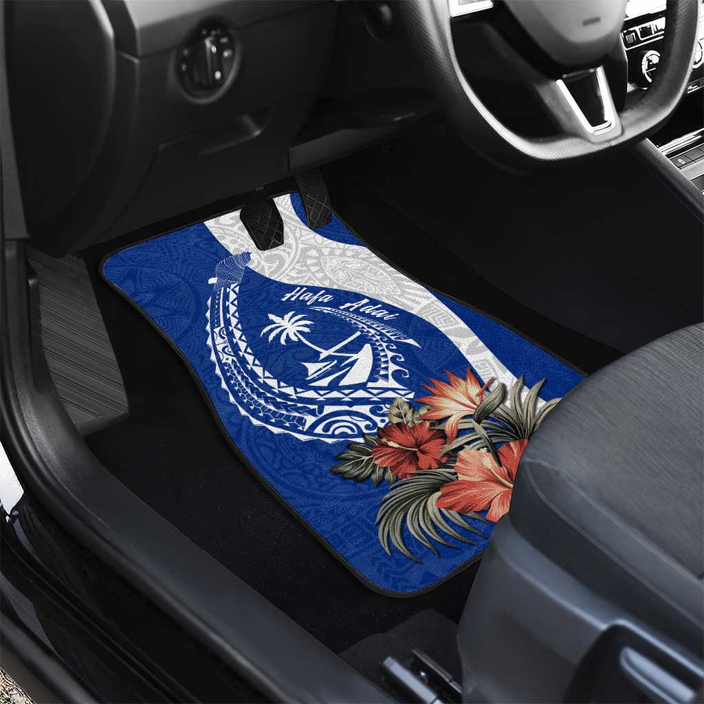 Blue Guam Hafa Adai Car Mats Tropical Flowers with Polynesian Pattern