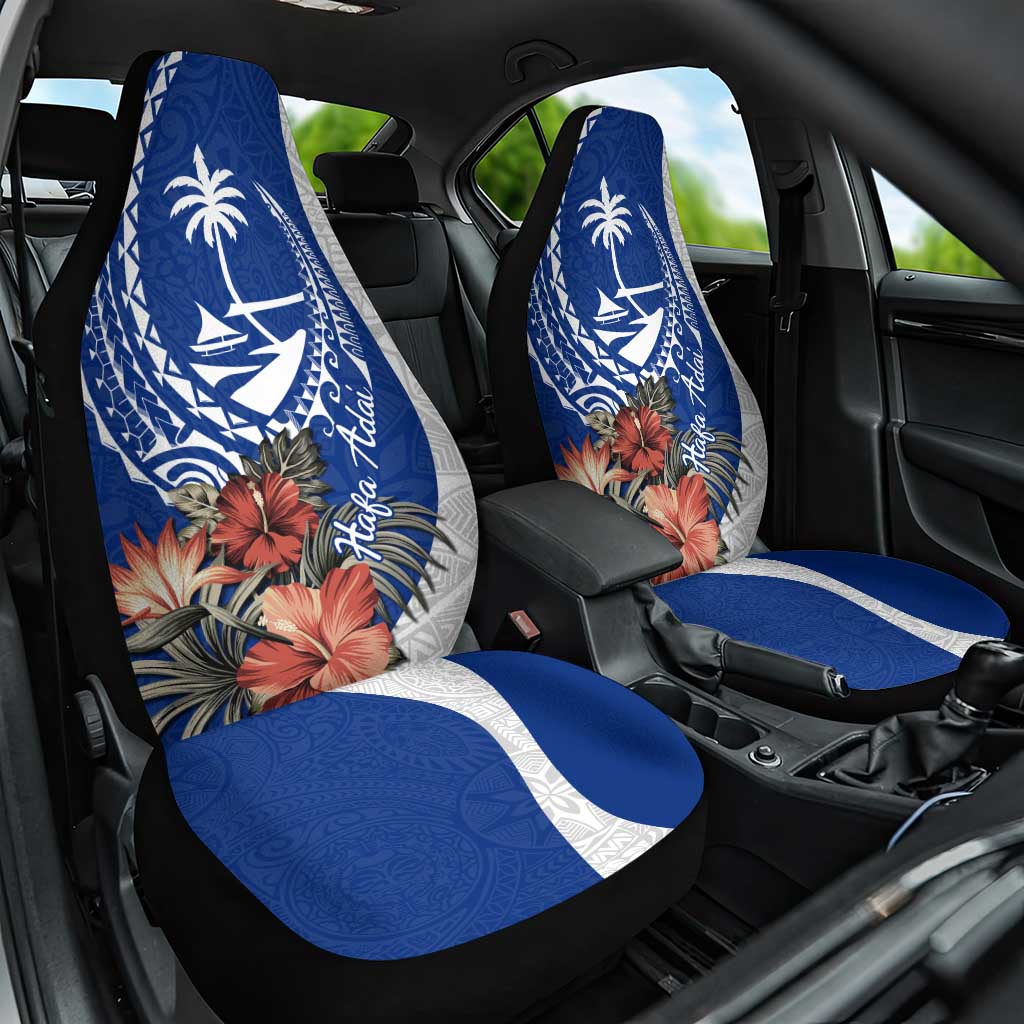 Blue Guam Hafa Adai Car Seat Cover Tropical Flowers with Polynesian Pattern