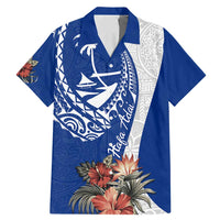 Blue Guam Hafa Adai Family Matching Mermaid Dress and Hawaiian Shirt Tropical Flowers with Polynesian Pattern