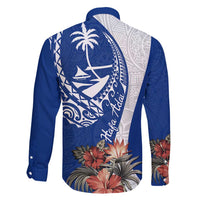 Blue Guam Hafa Adai Family Matching Mermaid Dress and Hawaiian Shirt Tropical Flowers with Polynesian Pattern