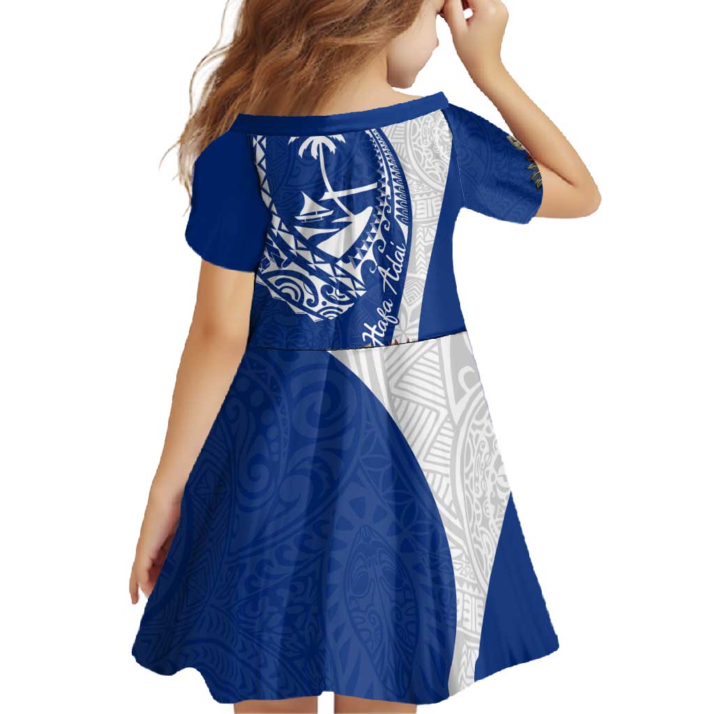 Blue Guam Hafa Adai Family Matching Tank Maxi Dress and Hawaiian Shirt Tropical Flowers with Polynesian Pattern