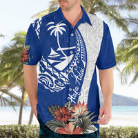 Blue Guam Hafa Adai Hawaiian Shirt Tropical Flowers with Polynesian Pattern