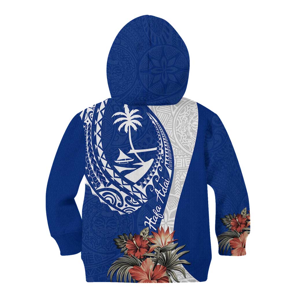 Blue Guam Hafa Adai Kid Hoodie Tropical Flowers with Polynesian Pattern