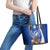 Blue Guam Hafa Adai Leather Tote Bag Tropical Flowers with Polynesian Pattern