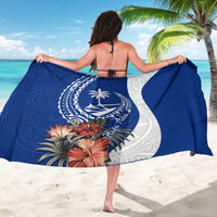 Blue Guam Hafa Adai Sarong Tropical Flowers with Polynesian Pattern