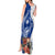 Blue Guam Hafa Adai Tank Maxi Dress Tropical Flowers with Polynesian Pattern
