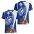 Blue Guam Hafa Adai Women V-Neck T-Shirt Tropical Flowers with Polynesian Pattern