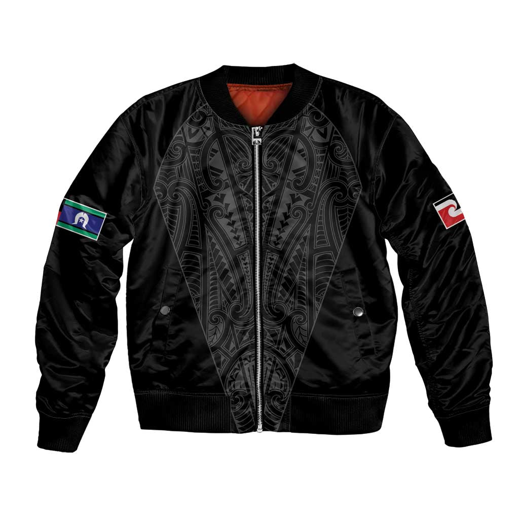 Queensland Maori Rugby Nga Hau e Wha Bomber Jacket Black Motif