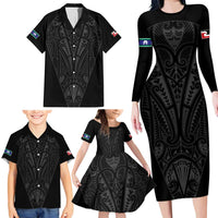 Queensland Maori Rugby Nga Hau e Wha Family Matching Long Sleeve Bodycon Dress and Hawaiian Shirt Black Motif