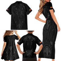 Queensland Maori Rugby Nga Hau e Wha Family Matching Short Sleeve Bodycon Dress and Hawaiian Shirt Black Motif
