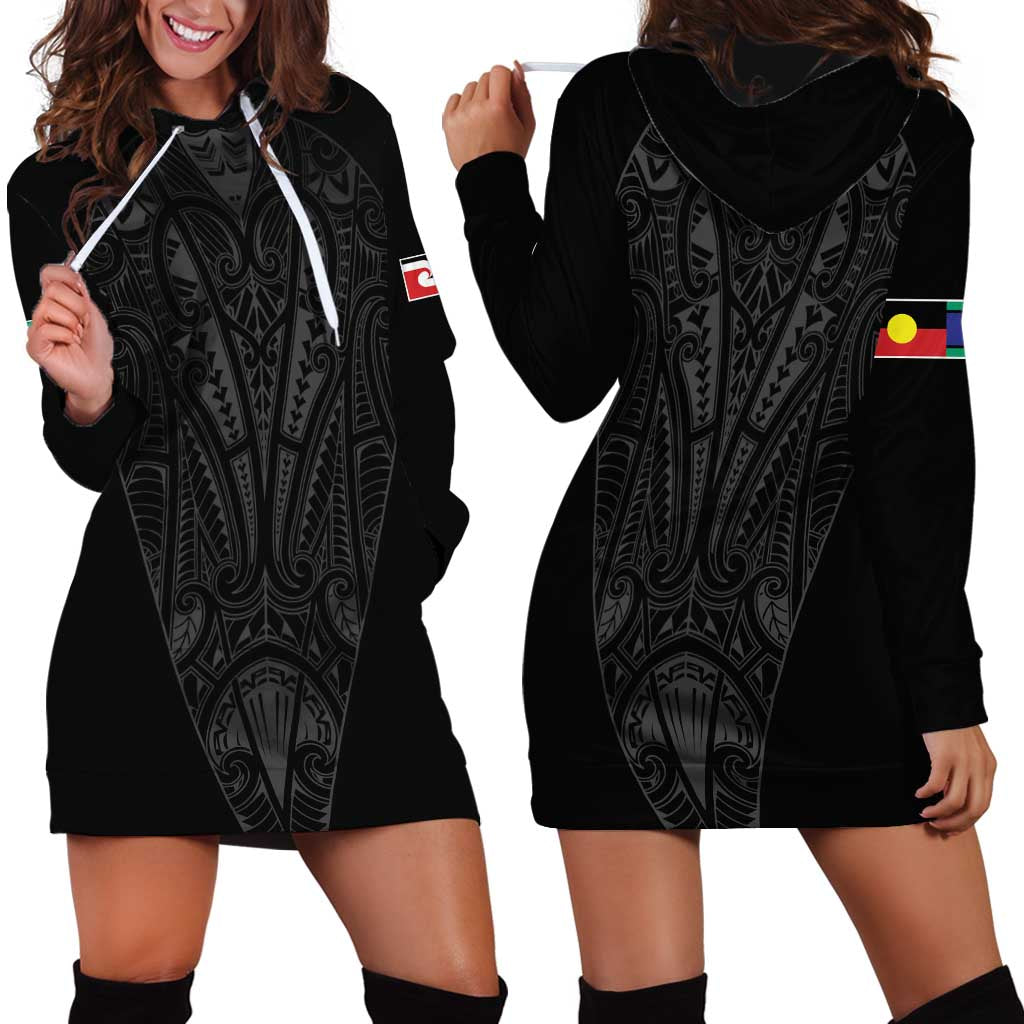 Queensland Maori Rugby Nga Hau e Wha Hoodie Dress Black Motif LT9 - Polynesian Pride