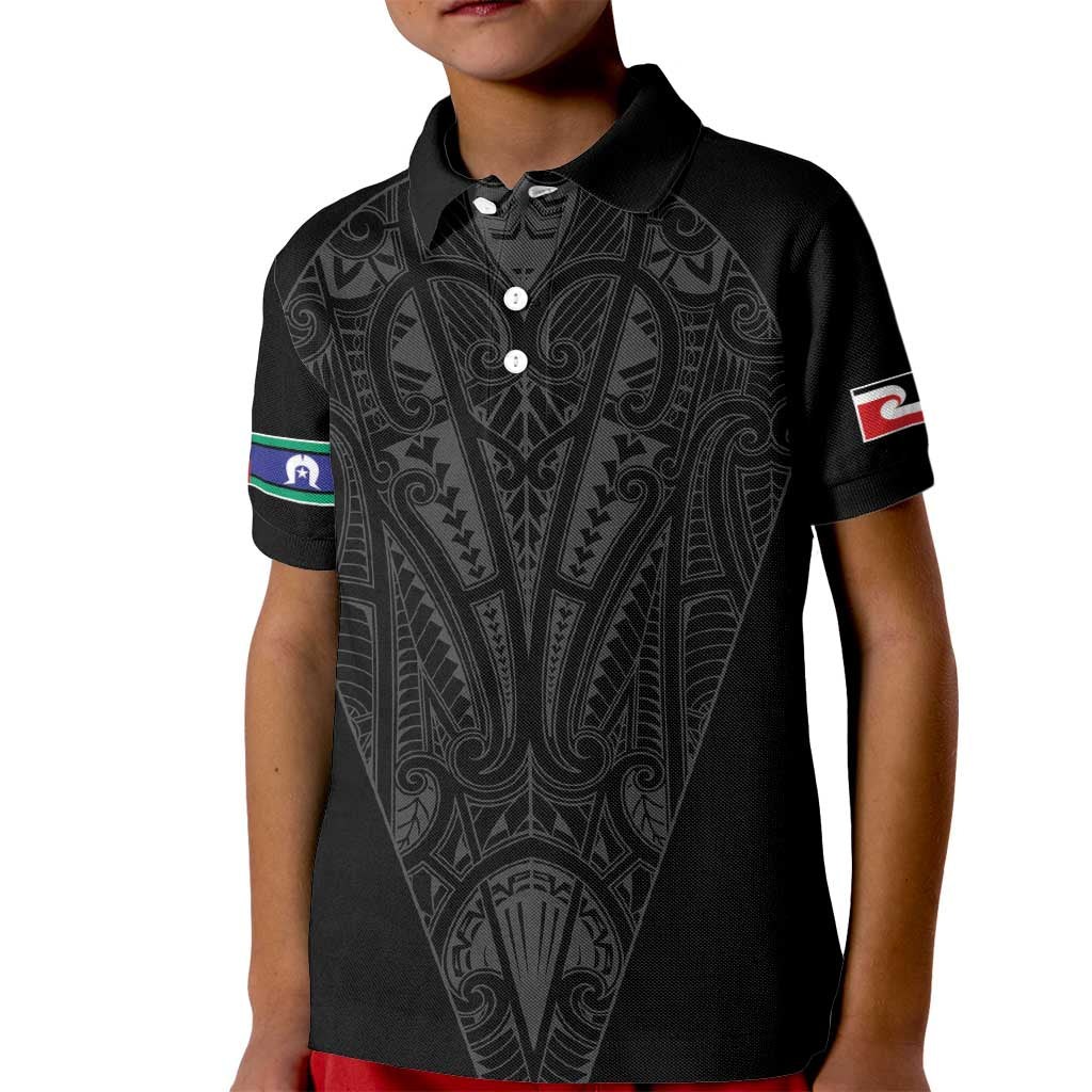 Queensland Maori Rugby Nga Hau e Wha Kid Polo Shirt Black Motif