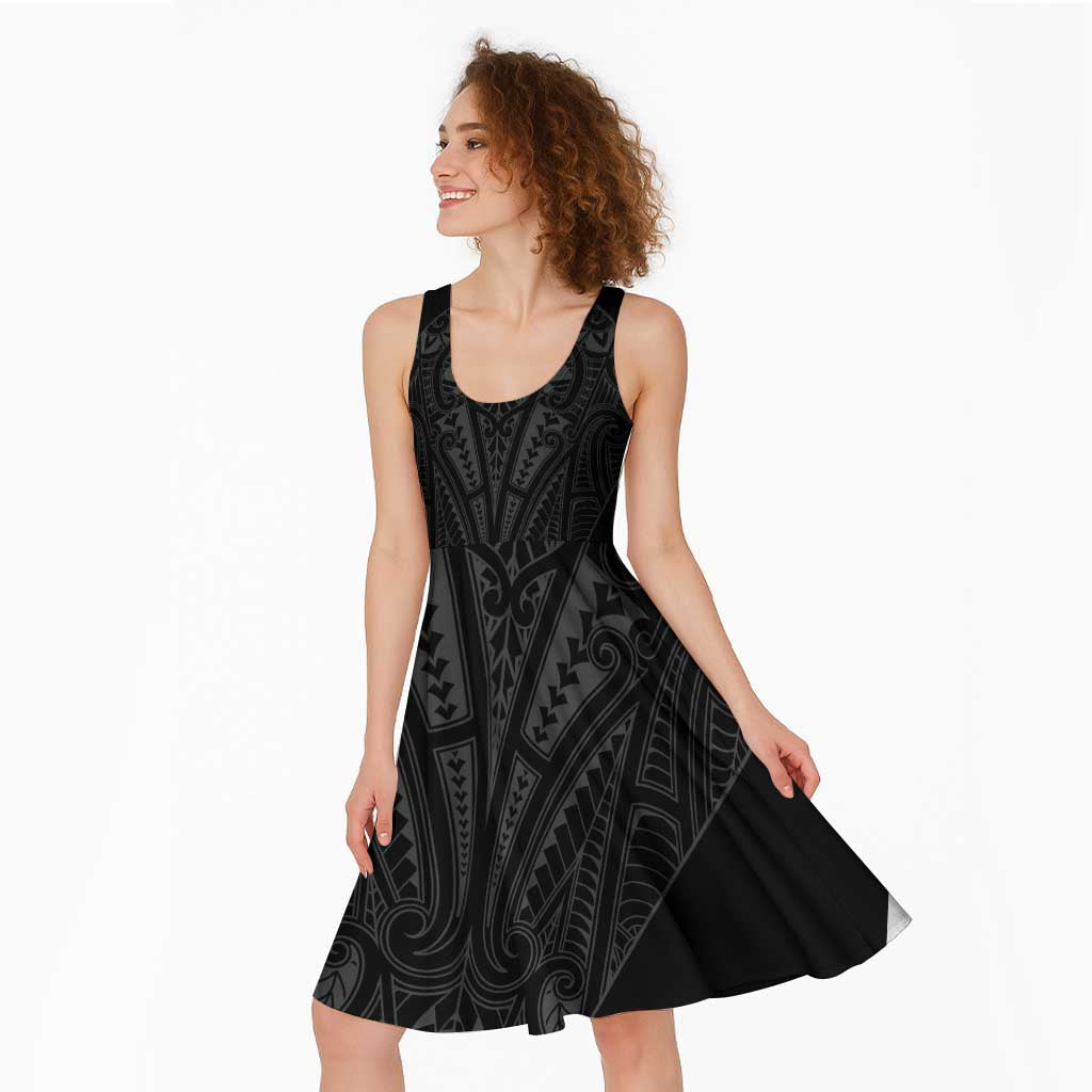 Queensland Maori Rugby Nga Hau e Wha Midi Dress Black Motif - Polynesian Pride