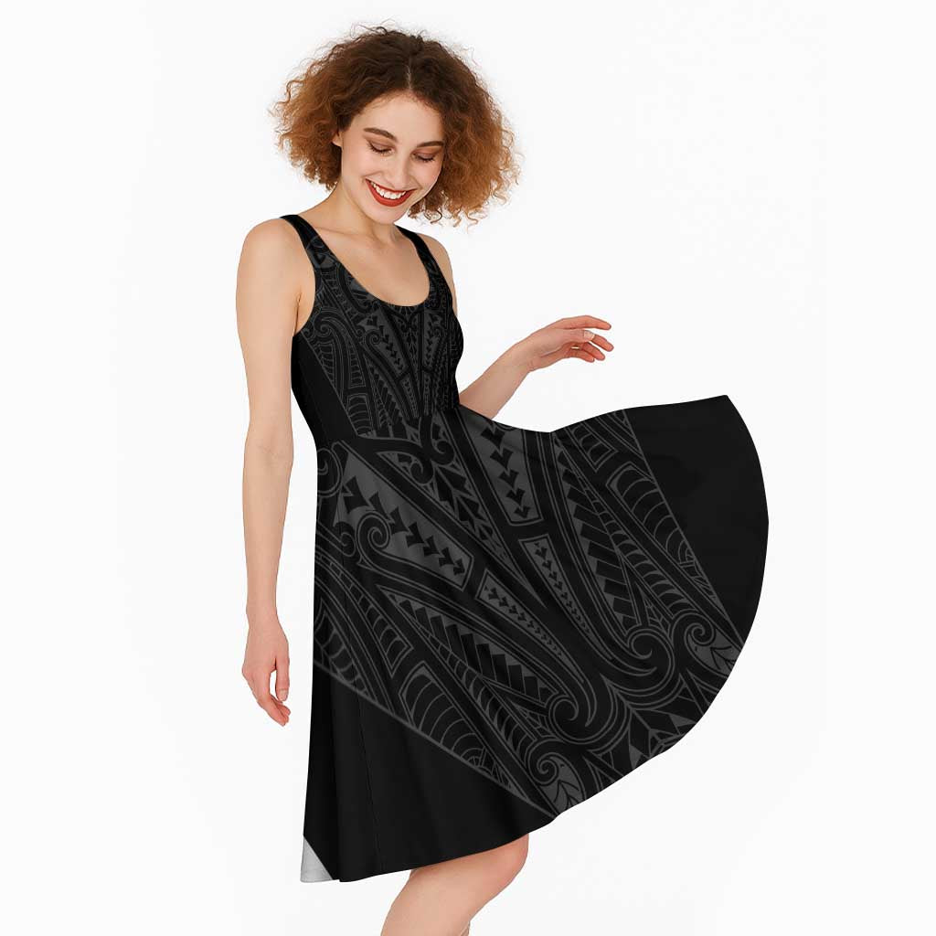 Queensland Maori Rugby Nga Hau e Wha Midi Dress Black Motif - Polynesian Pride