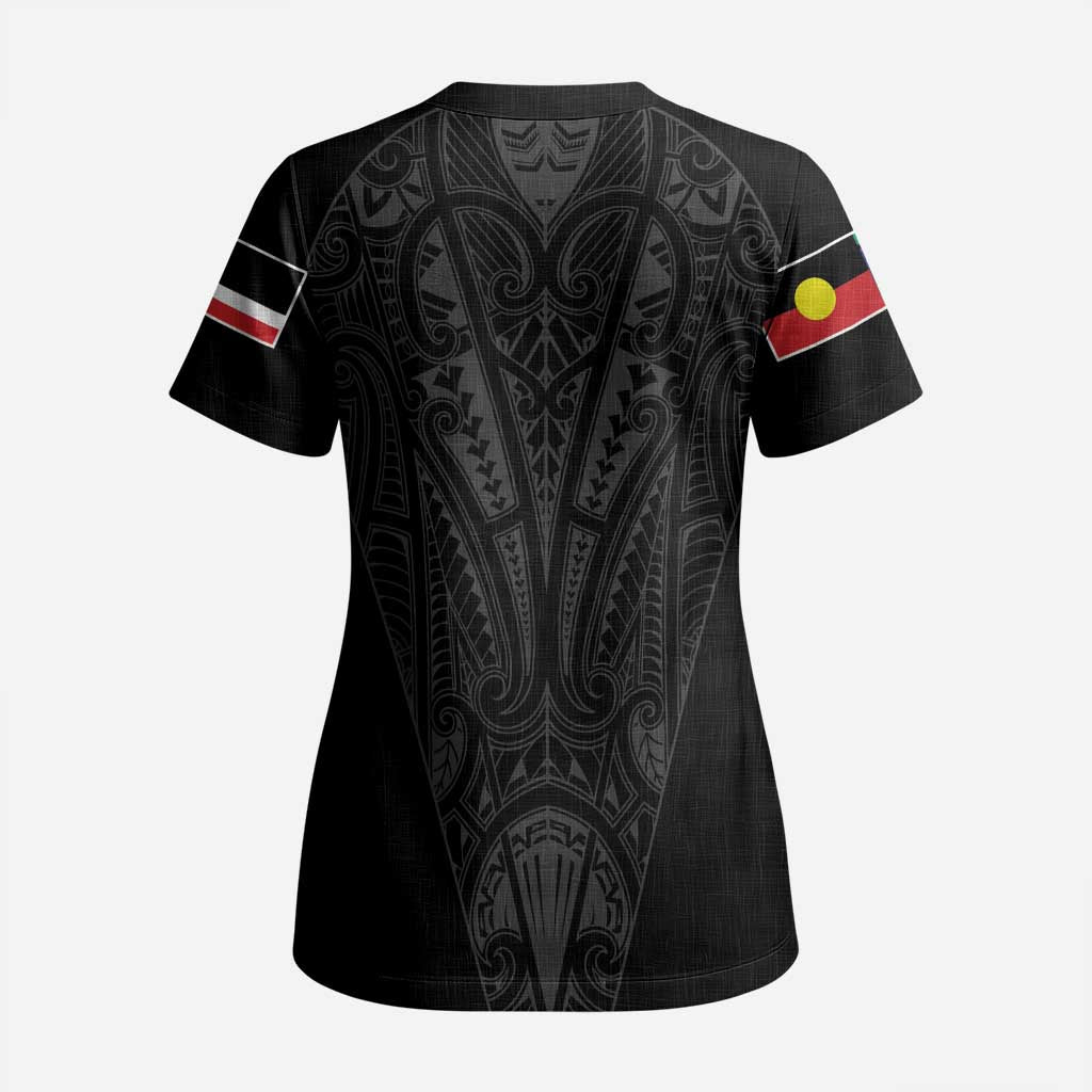 Queensland Maori Rugby Nga Hau e Wha Scrub Top Black Motif - Polynesian Pride
