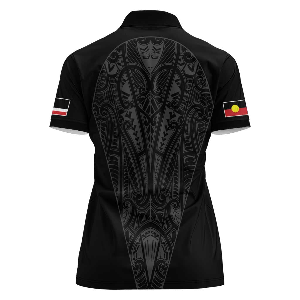 Queensland Maori Rugby Nga Hau e Wha Women Polo Shirt Black Motif