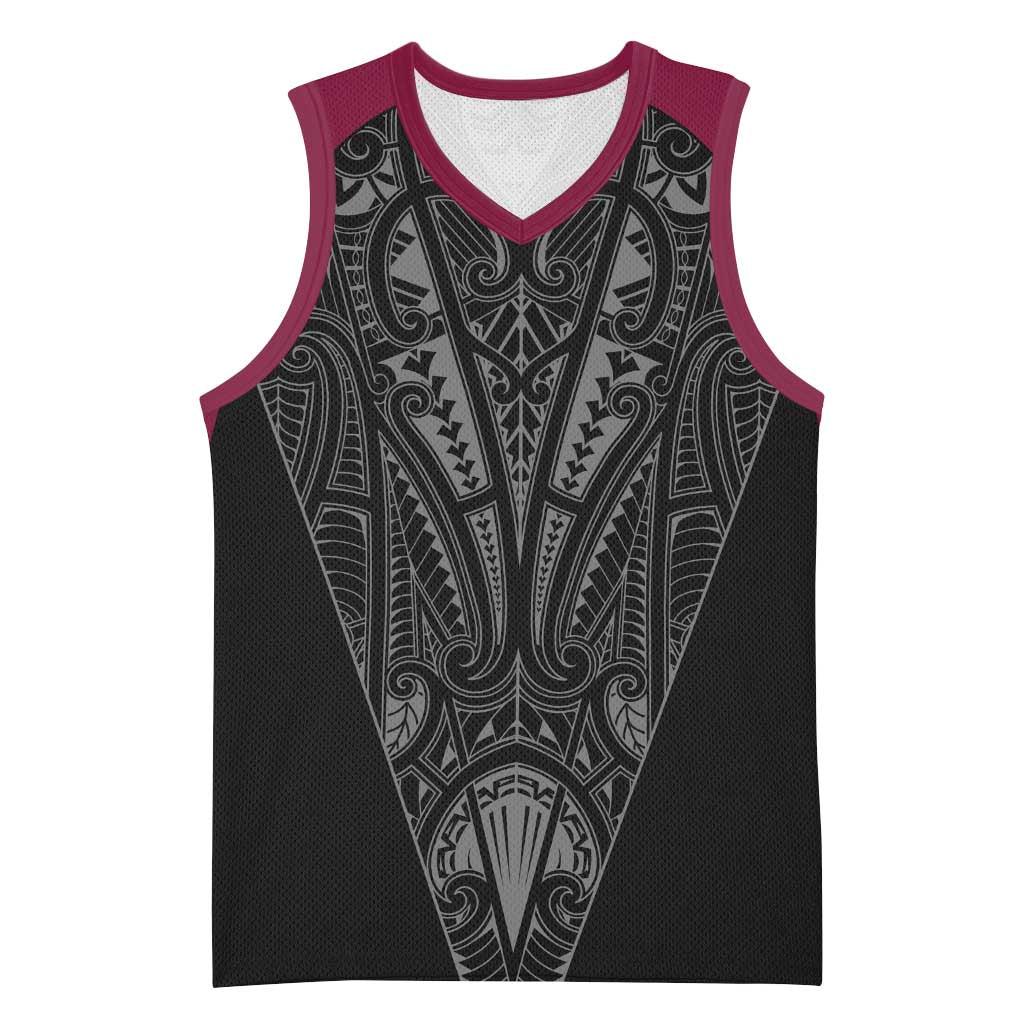 Queensland Maori Rugby Nga Hau e Wha Basketball Jersey Maroon Motif - Polynesian Pride