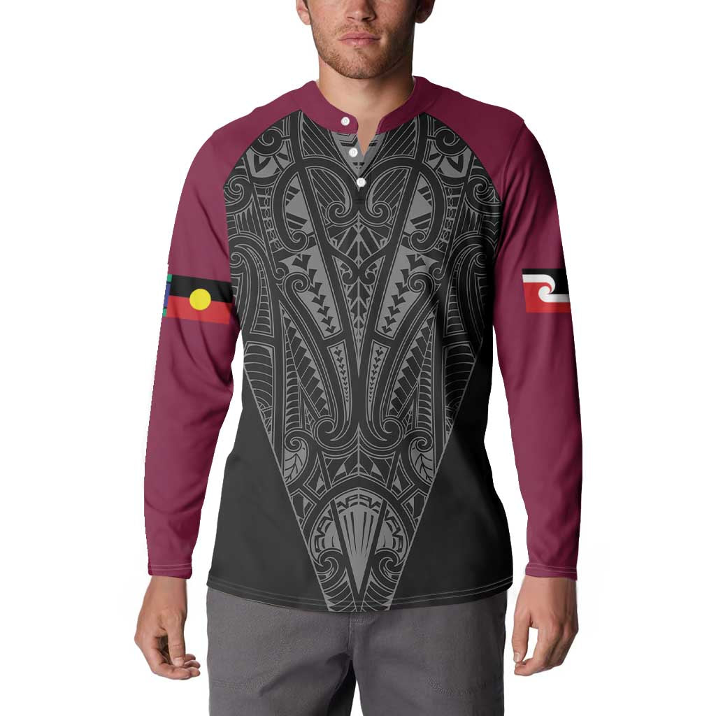 Queensland Maori Rugby Nga Hau e Wha Button Sweatshirt Maroon Motif