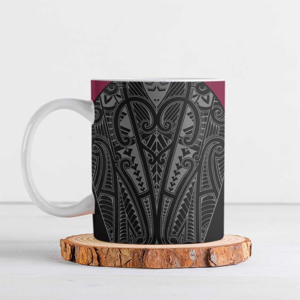 Queensland Maori Rugby Nga Hau e Wha Ceramic Mug Maroon Motif - Polynesian Pride