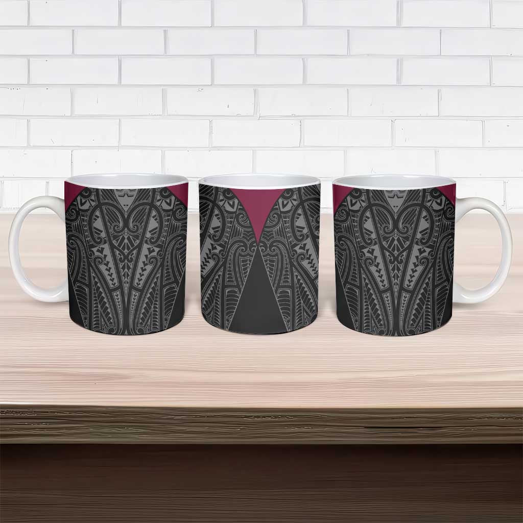 Queensland Maori Rugby Nga Hau e Wha Ceramic Mug Maroon Motif - Polynesian Pride