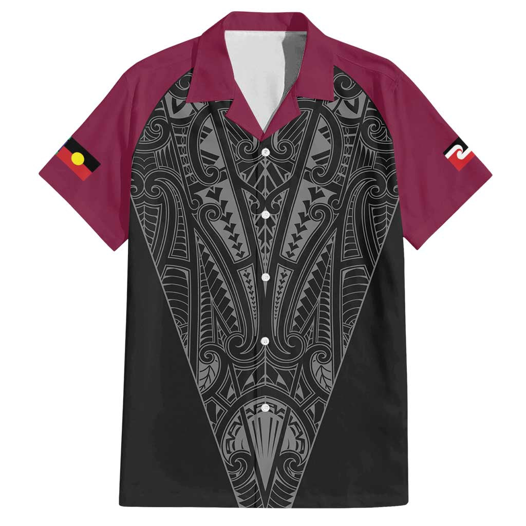 Queensland Maori Rugby Nga Hau e Wha Family Matching Long Sleeve Bodycon Dress and Hawaiian Shirt Maroon Motif