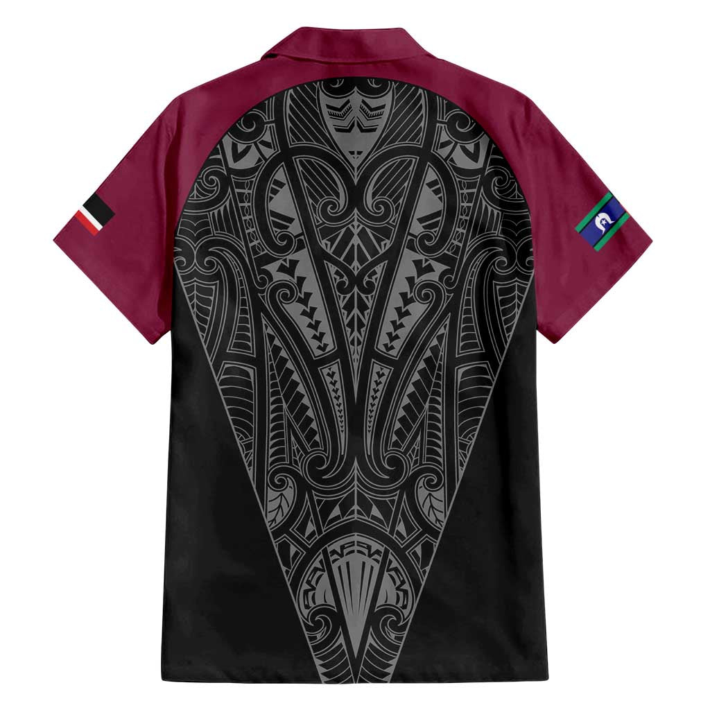 Queensland Maori Rugby Nga Hau e Wha Family Matching Long Sleeve Bodycon Dress and Hawaiian Shirt Maroon Motif