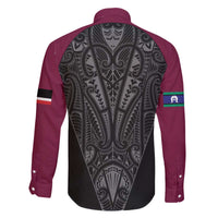 Queensland Maori Rugby Nga Hau e Wha Family Matching Off The Shoulder Long Sleeve Dress and Hawaiian Shirt Maroon Motif
