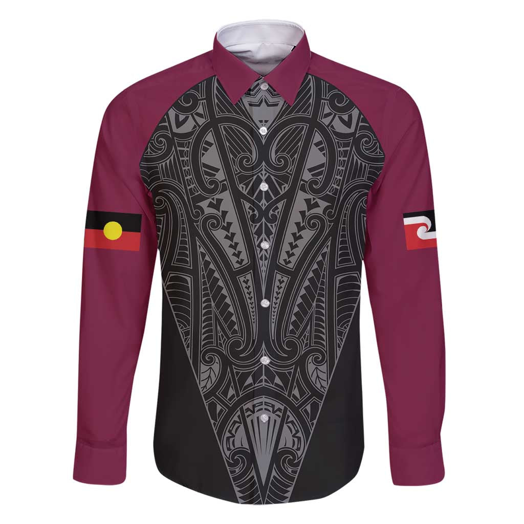 Queensland Maori Rugby Nga Hau e Wha Family Matching Off Shoulder Short Dress and Hawaiian Shirt Maroon Motif
