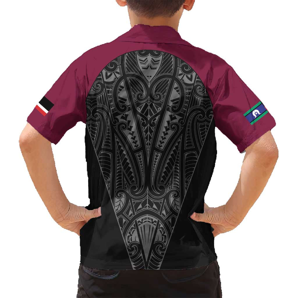 Queensland Maori Rugby Nga Hau e Wha Family Matching Puletasi and Hawaiian Shirt Maroon Motif