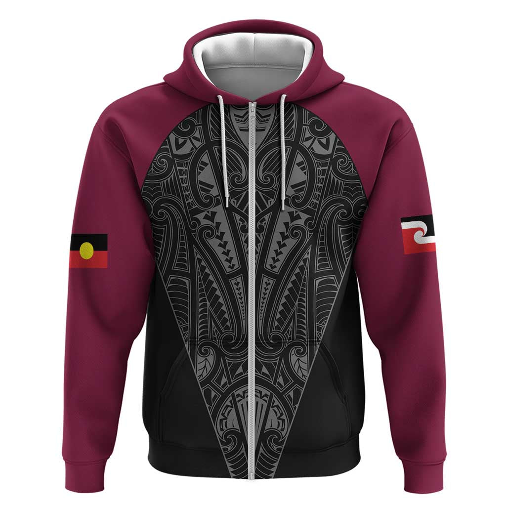 Queensland Maori Rugby Nga Hau e Wha Hoodie Maroon Motif