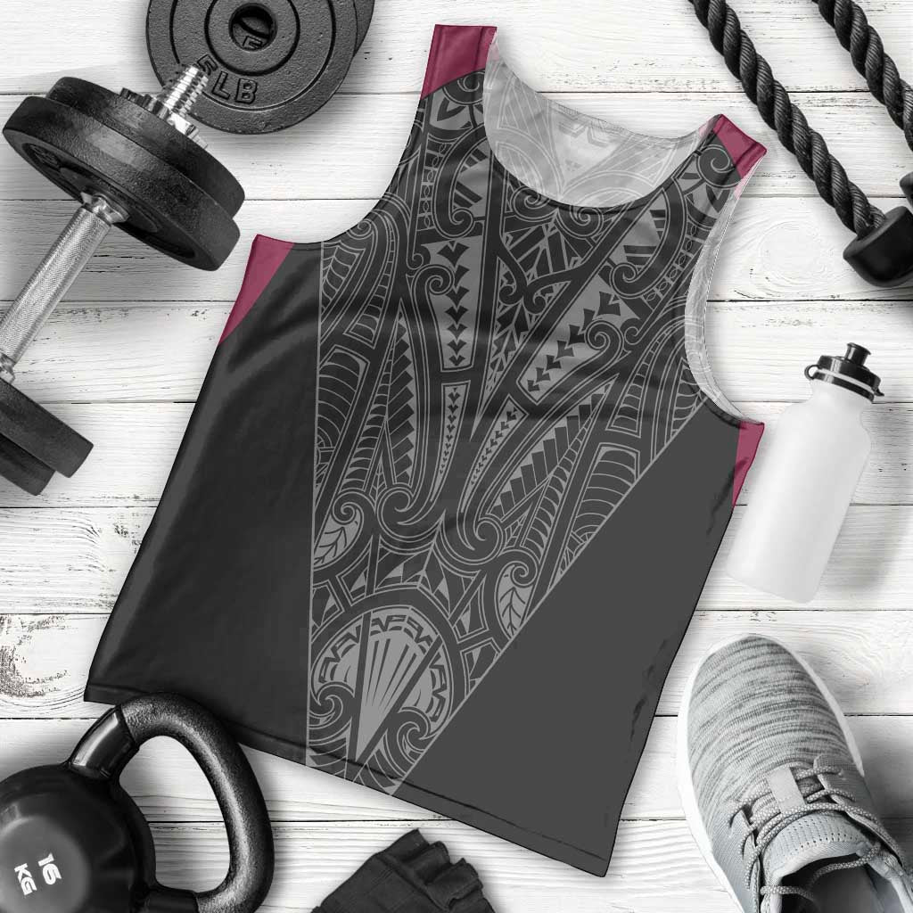Queensland Maori Rugby Nga Hau e Wha Men Tank Top Maroon Motif