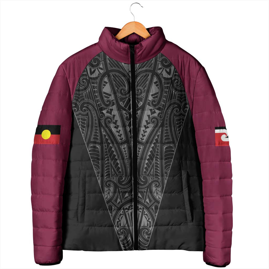 Queensland Maori Rugby Nga Hau e Wha Padded Jacket Maroon Motif - Polynesian Pride