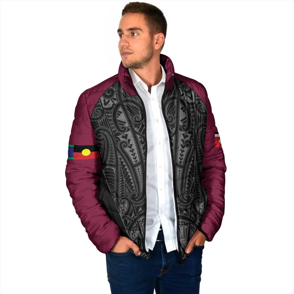 Queensland Maori Rugby Nga Hau e Wha Padded Jacket Maroon Motif - Polynesian Pride