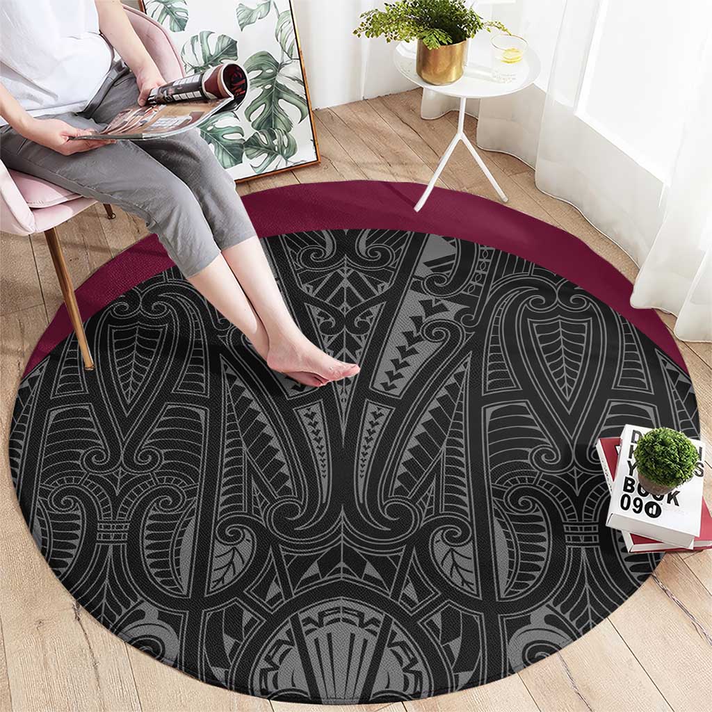 Queensland Maori Rugby Nga Hau e Wha Round Carpet Maroon Motif