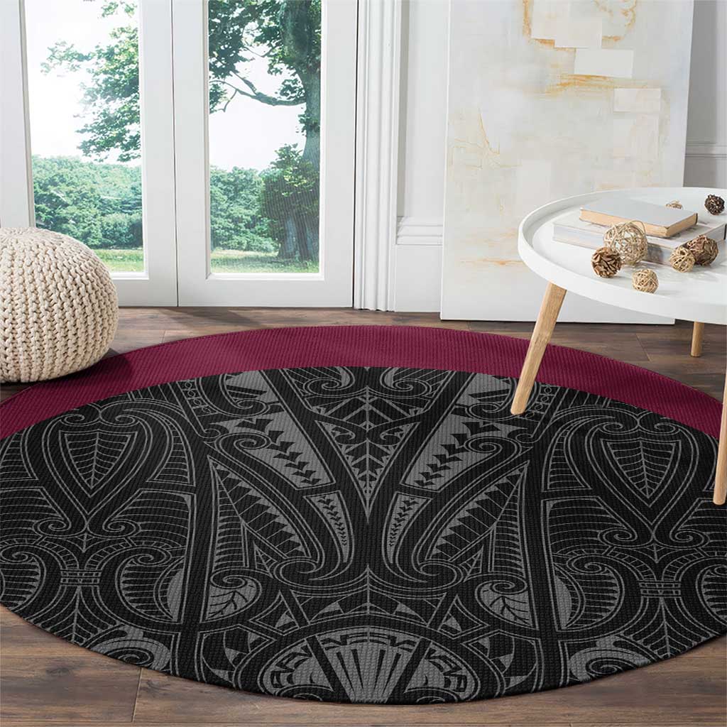 Queensland Maori Rugby Nga Hau e Wha Round Carpet Maroon Motif